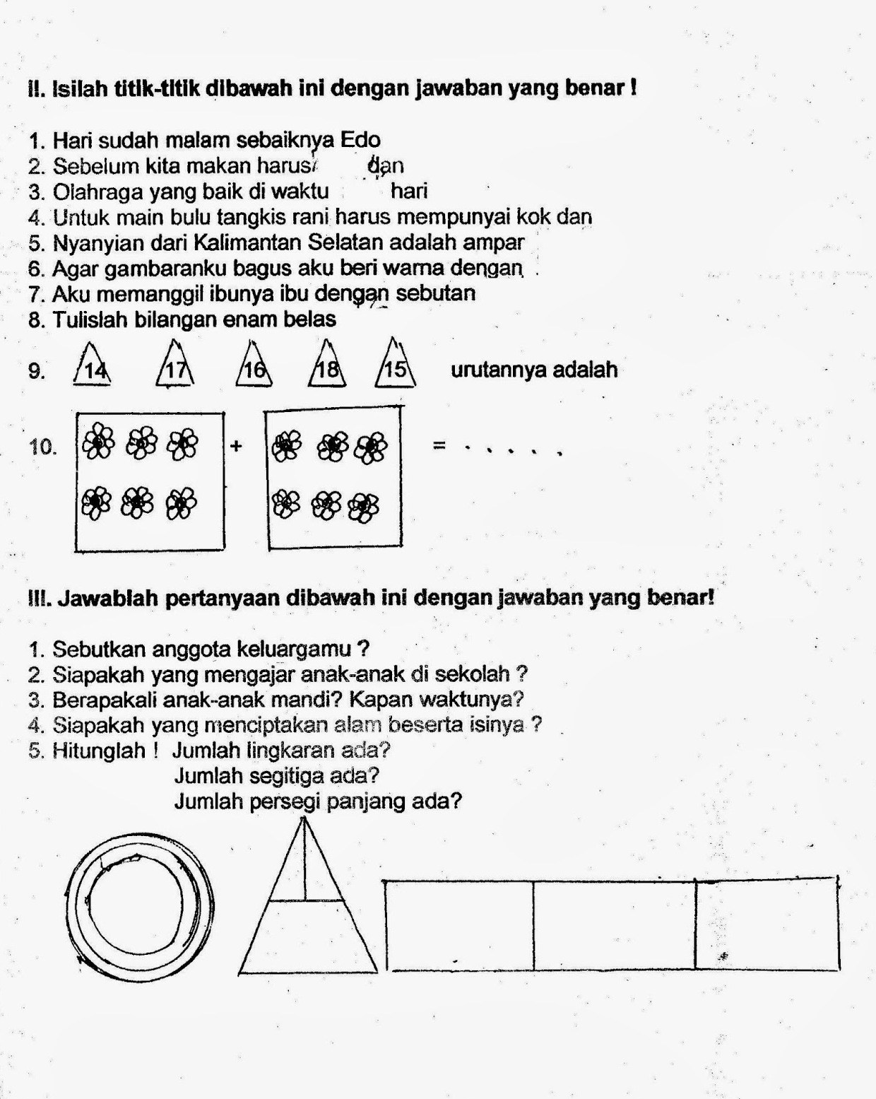 Soal UAS Kelas 1 Tema 4 Keluargaku Semester 1 Kurikulum 2013