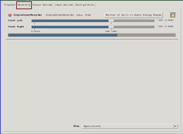 Monitor de grabacion de audio de Simple Screen Recorder en pavucontrol