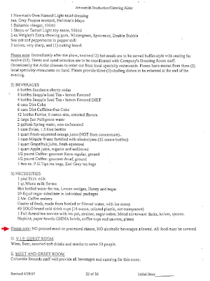 Nine Lives Tour contract rider. This shit had to happen at EVERY show during the tour. You just can't believe how much goes on behind the scenes... it's fuckin' crazy!