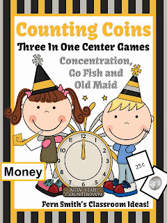 New Years Counting Coins Center Games and Interactive Notebook Activities