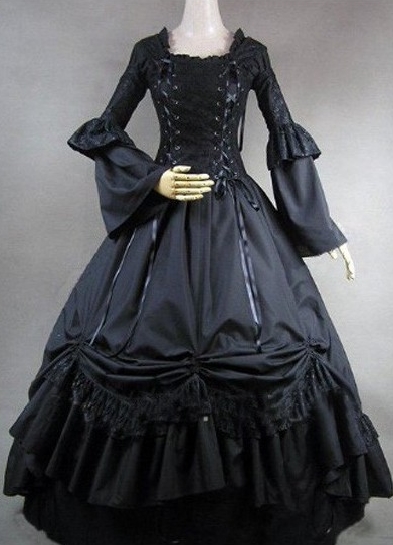 Classic Black Long Trumpet Sleeves Gothic Victorian Dress