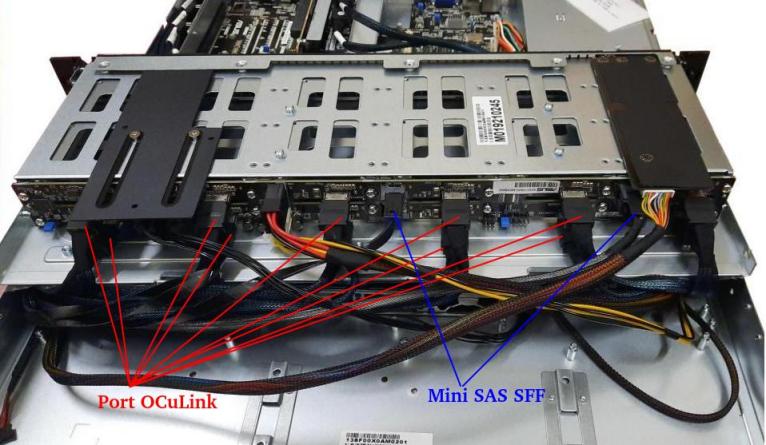 Port OCuLink dan port Mini SAS SFF pada backplane