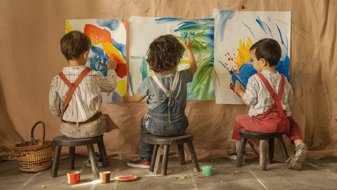 niños pintando con acuarelas