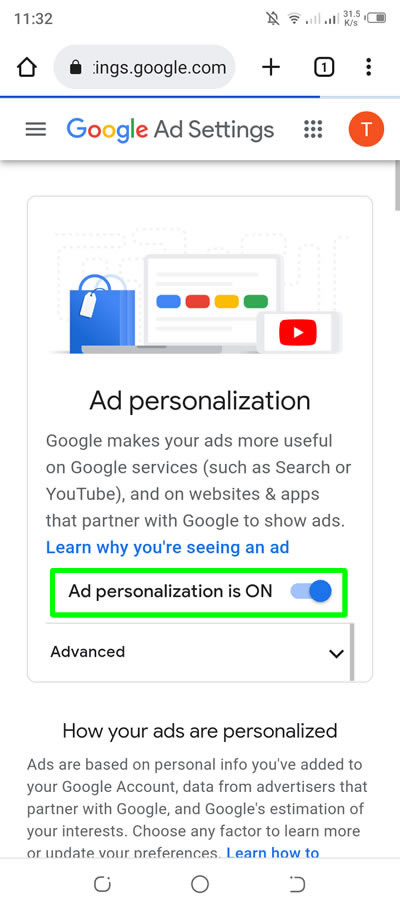 google ads personalization is on