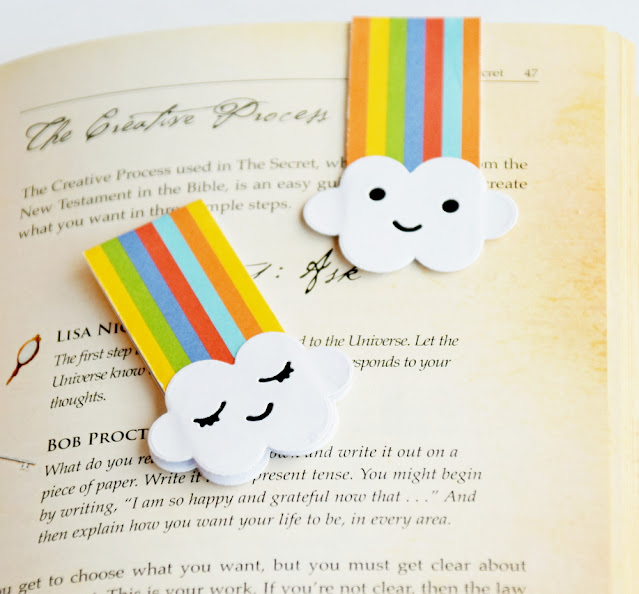 Magnetic bookmarks with cute clouds and rainbow colors