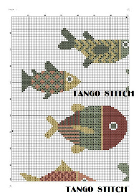 Simple fish cross stitch ornament embroidery pattern - Tango Stitch