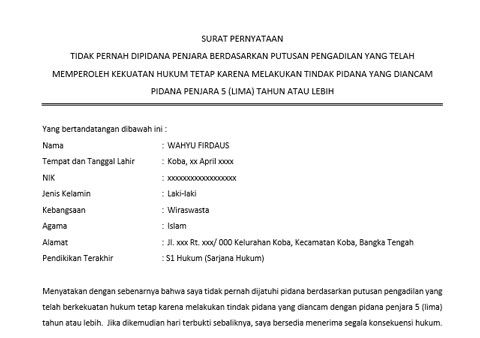 Surat Keterangan Tidak Pernah di Pidana