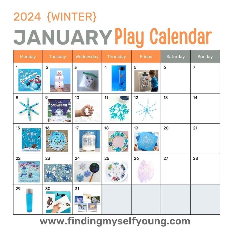 Finding Myself Young January play calendar.