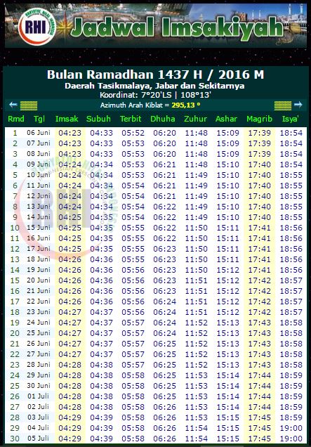 Jadwal Imsakiyah Puasa Ramadhan 1437 H / 2016 Lengkap 