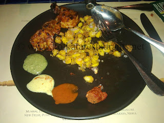 Crispy sweet corn and char grilled prawns at buffet in Barbeque Nation Sector V Kolkata