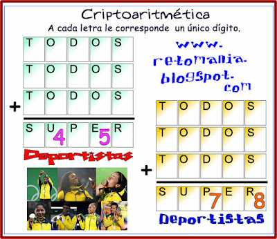 Criptoaritmética, Alfamética, Criptosuma, Criptograma, Juegos Olímpicos, Juegos de letras, 