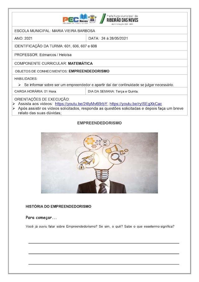 Matemática-Empreendedorismo- Professor: Edmarcos. 24 a 28 de maio 2021.