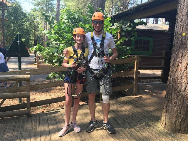 teen and her dad ready for aerial adventure at center parcs
