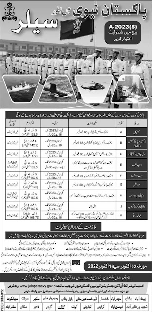 Join Pakistan Navy as Sailor Batch A-2023 (S) Pakistan Navy Civilian Jobs 2022