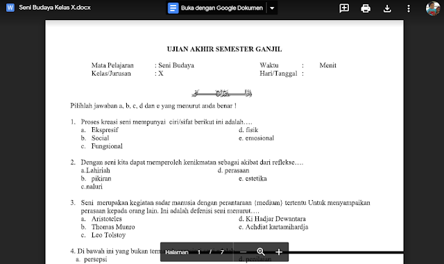 Download  Soal UAS/PAS Seni Budaya SMA/MA 