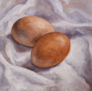 2 Eggs. oil on masonite. 5 1/2 x 5 1/2 inches. commissioned (eggs)