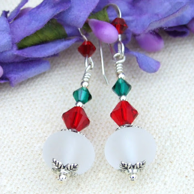 red green white christmas holiday dangle earrings.