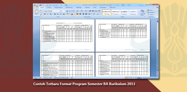 Contoh Format Program Semester RA Kurikulum 2013