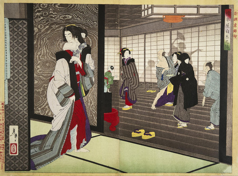 Diptych: The Story of Shiraito of Hashimotoya by Tsukioka Yoshitoshi - History Art Prints from Hermitage Museum