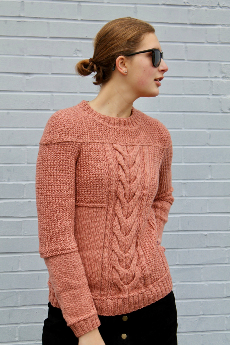 Pink hand knit sweater, black suede mini skirt, Chelsea boots #ootd #fashion