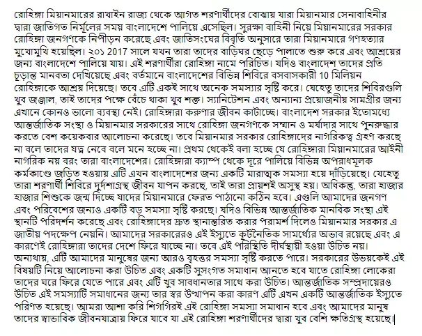 Rohingya Crisis In Bangladesh Paragraph with Bangla Meaning