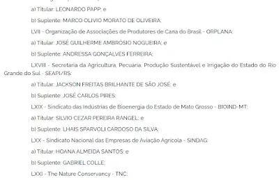 Imagem de publicação sobre integrants da Câmara Temática de Agrocarbono
