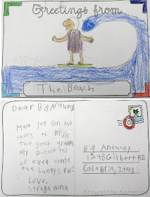 Post cards written from the character's point of view for Strega Nona Takes A Vacation during our Tomie dePaola author study | Around the Kampfire blog