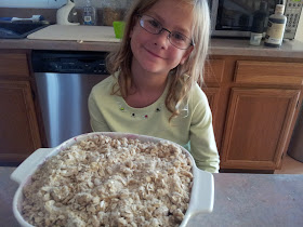 Little Miss with her very own peach blueberry crisp