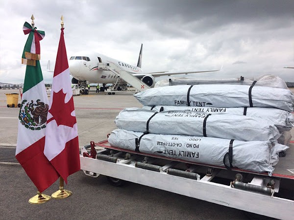  Dona Canadá mil 500 tiendas de campaña para damnificados del sismo.