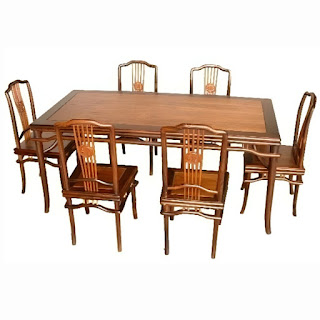 Set meja makan hongkong taichi klasik kayu jati set 6 kursi