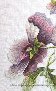 Detail of completed back facing thread painted pansy from Trish Burr's 'Victorian Pansies'