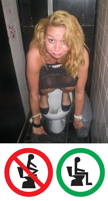 Frau lustiger Hinweis - Wie man nicht auf Toilette sitzt