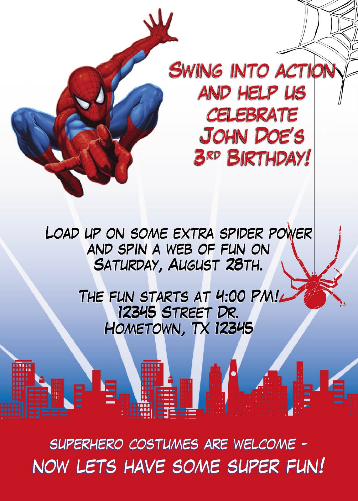 Leslie Designs Stuff: Spiderman Birthday Party Invitation