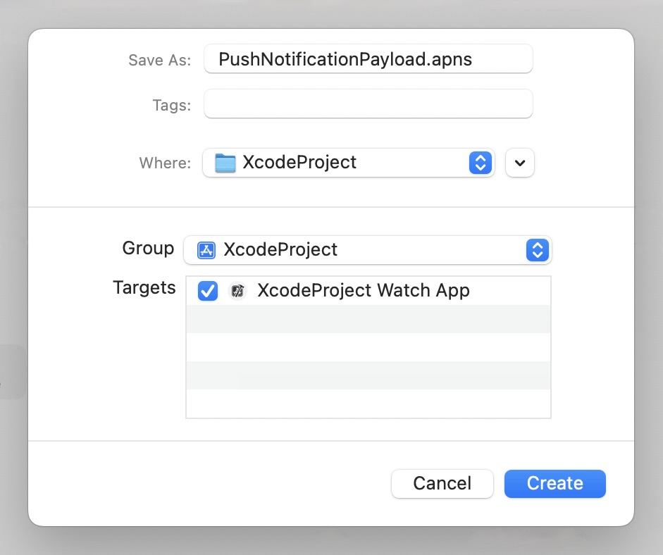 Xcode：Create PushNotificationPayload.apns