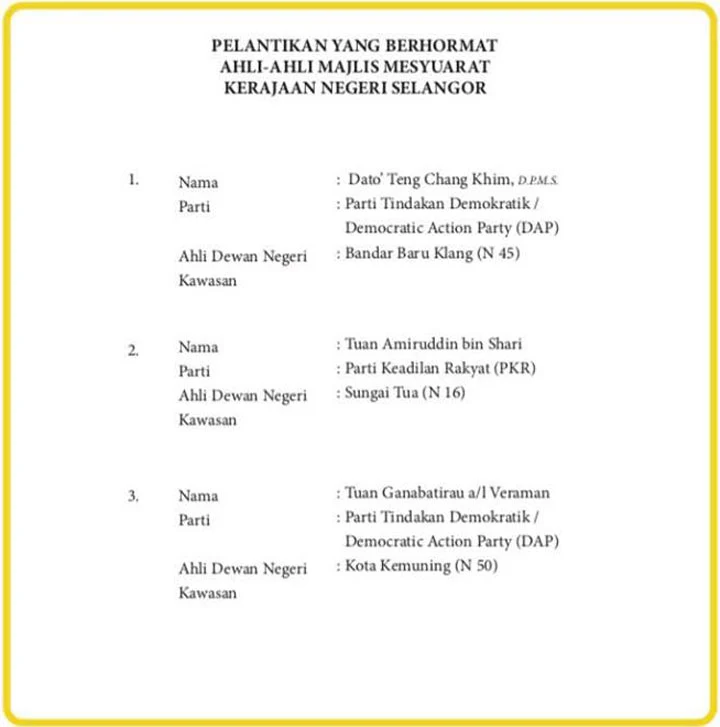 Senarai Exco Baru Kerajaan Negeri Selangor 2018