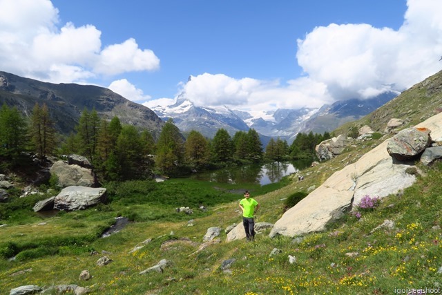 A nice spot for photographing the Matterhorn and Grindjisee. If only the clouds on the face of the Matterhorn would move away.