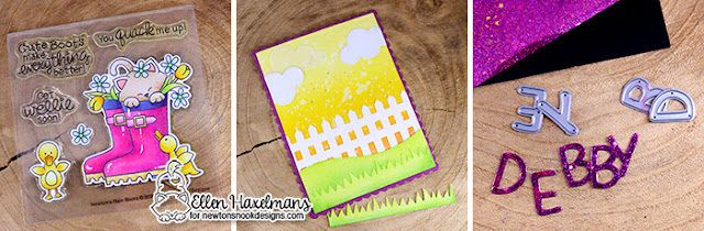 Rainboot Card by Ellen Haxelmans | Newton's Rainboots Stamp Set, Fence Die, Sky Scene Builder, Land Borders and Essential Alphabet Die Sets by Newton's Nook Designs #newtonsnook