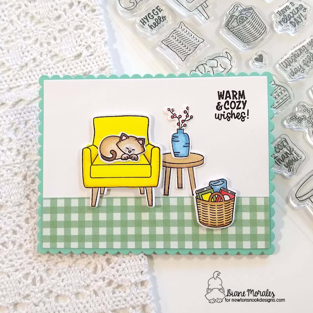 Cozy Cat Card by Diane Morales | Cozy Home Stamp Set, Autumn Paper Pad and Frames & Flags Die Set by Newton's Nook Designs