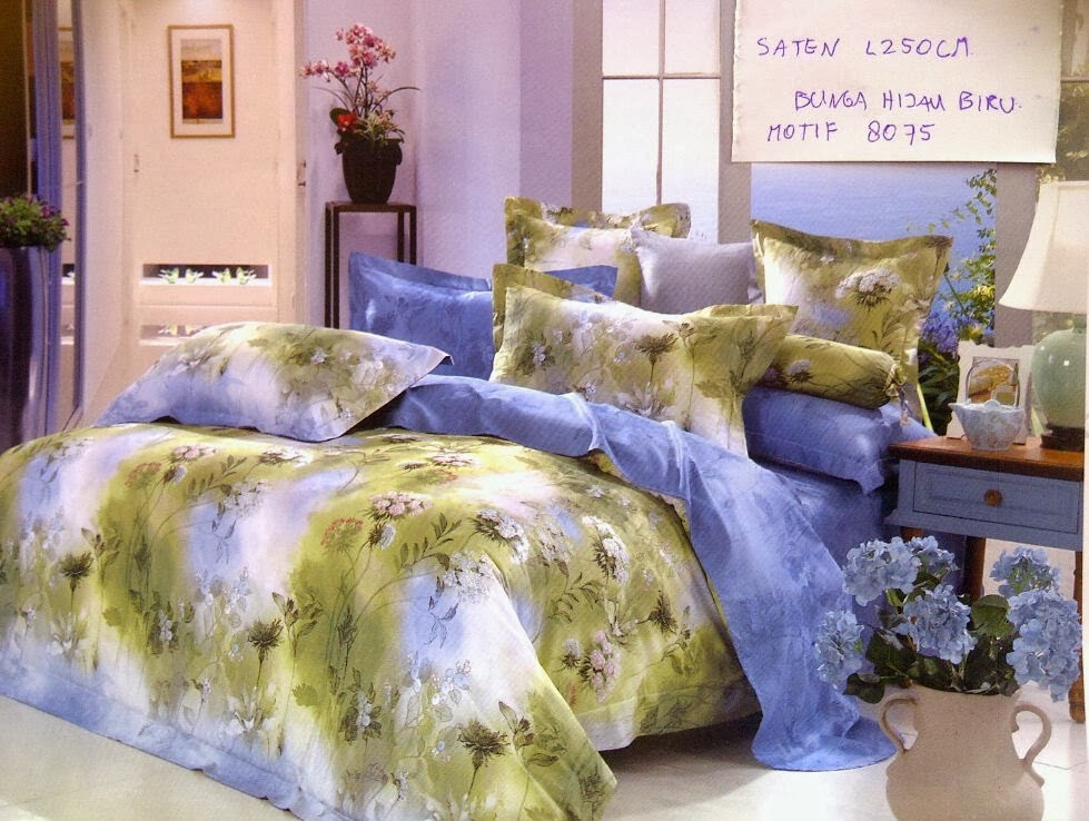 Sprei Jepang Motif Bunga Biru Hijau