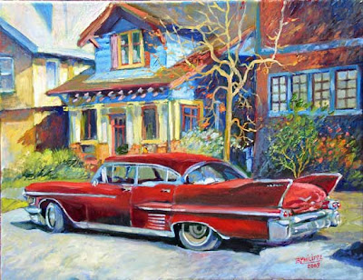 Cadillac on The Old Cadillac   Oil Painting  45 X 35 Cm  By Benoit Philippe