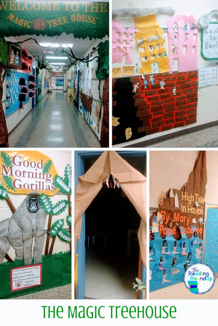 A variety of literacy bulletin board ideas featuring popular children's books such as: Charlie & the Chocolate Factory, The Rainbow Fish, Magic Treehouse, and more!