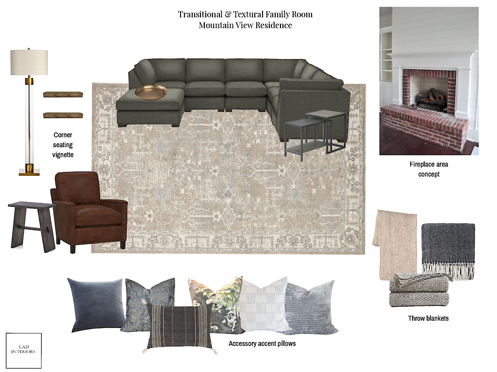 Professional online virtual interior e-design textural transitional living room