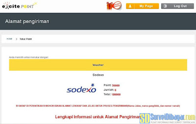 Memilih voucher belanja Sodexo Gift Pass sebagai hadiah di Excite Point | SurveiDibayar.com