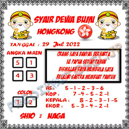 Prediksi Dewa Bumi Togel Hongkong Jumat 29 Juli 2022