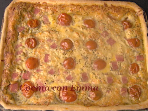 Pastel de jamón y tomate cherri