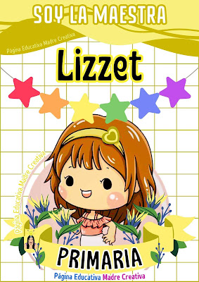 Letrero de Maestra Lizzet de nivel Preescolar