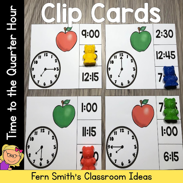Click Here to Download This Time to the Quarter Hour Clip Cards Back to School September Bundle to Use in Your Classroom Today!