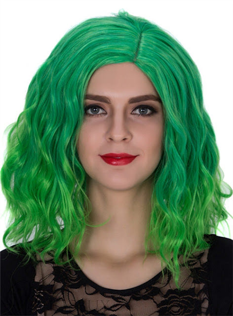  Green Medium Wavy Capless Synthetic Hair Wig 14 Inches for Cosplay