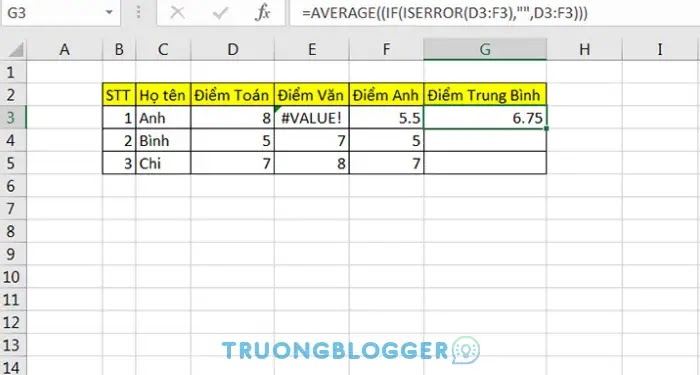 Cách tính điểm trung bình trong Excel dễ hiểu nhất