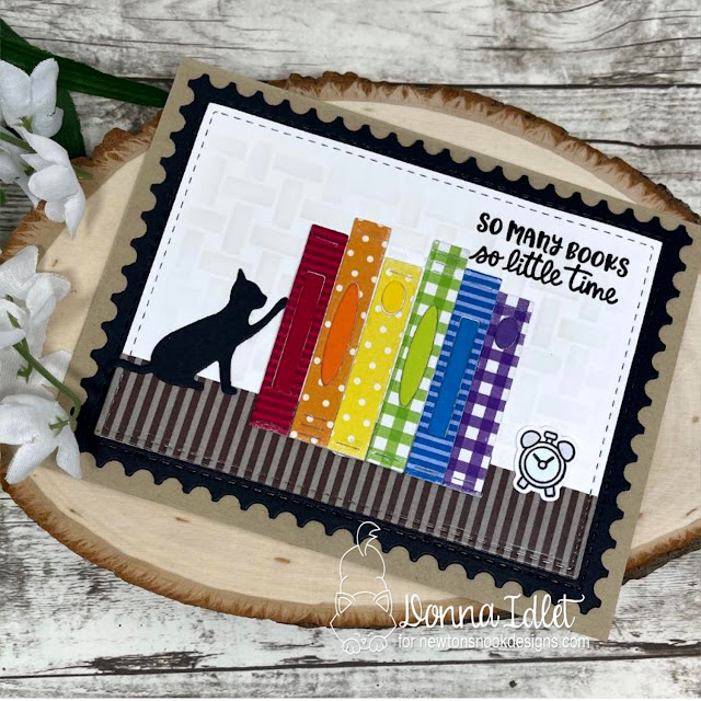 So Many Books, So Little Time Card by Donna Idlet | Never Enough Books Stamp Set, Bookmark II Die Set, Cat Silhouettes Die Set, Basic Frames Die Set and Framework Die Set by Newton's Nook Designs #newtonsnook #handmade